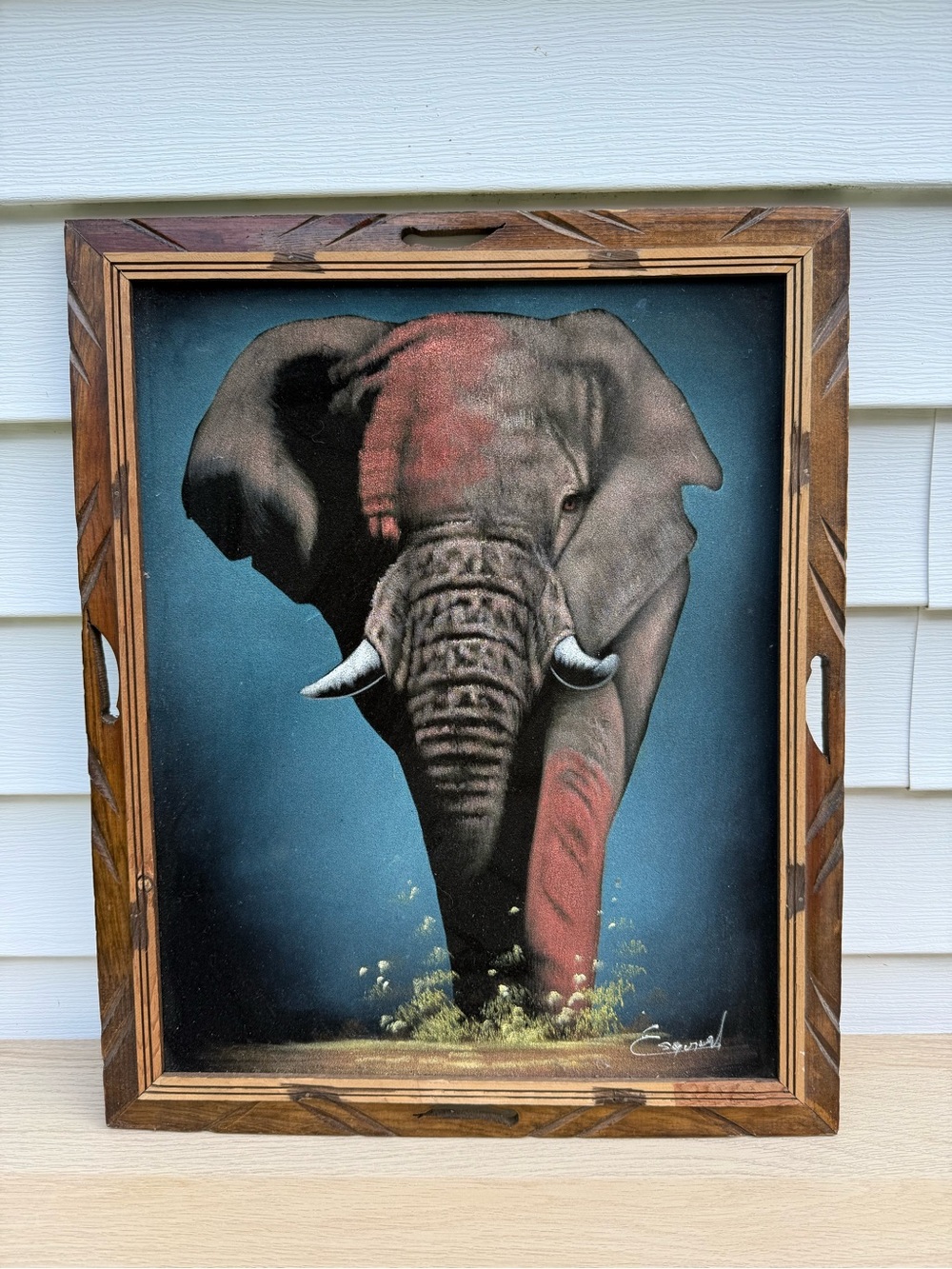 Vintage | Velvet Painting Elephant Mexico Safari Nursery Moody Maximalist EUC
